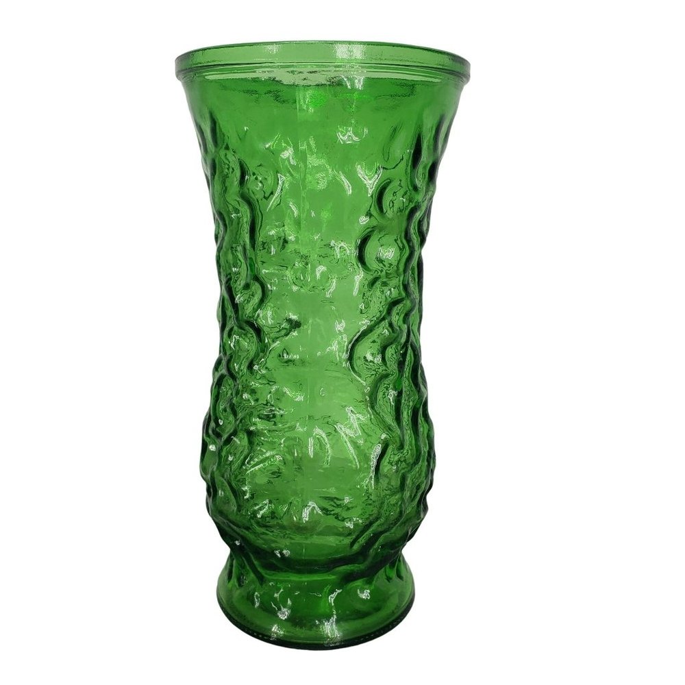 Vintage 1960s Hoosier Green Crinkle Glass Vase 8 3/4" Tall